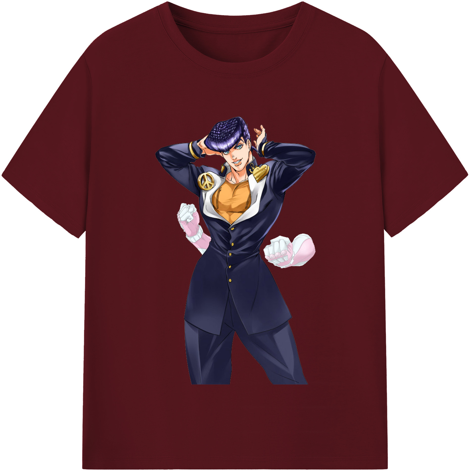 （画像用） ジョジョの奇妙な冒険 ひがしかた じょうすけ JoJo's Bizarre Adventure Higashikata Josuke 綿100％半袖Tシャツ（フロントプリント）